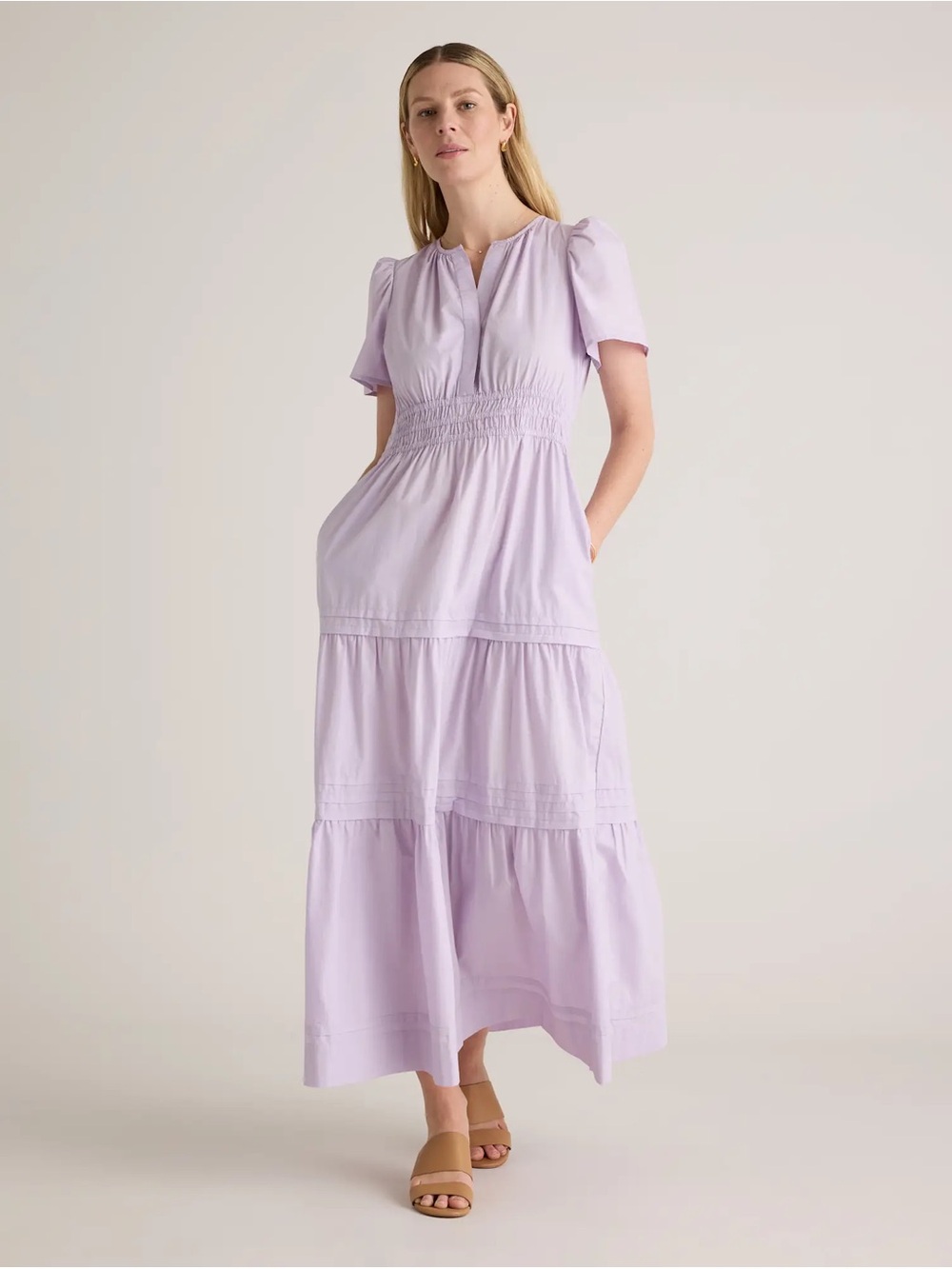 Quince 100% Organic Cotton Poplin Tiered Maxi Dress in Pastel Lilac M Medium